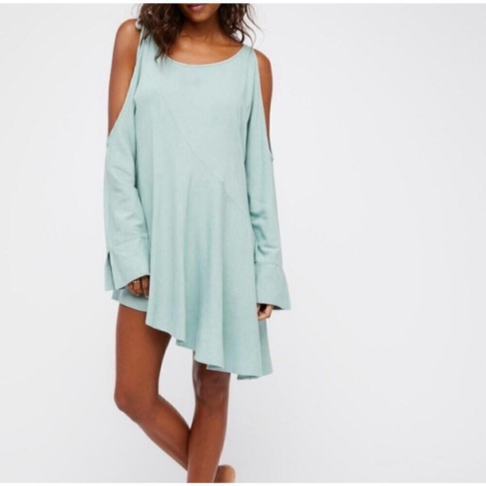 Free People Women’s Light Blue Cold Shoulder Tunic Dress S Boho Indie Summer